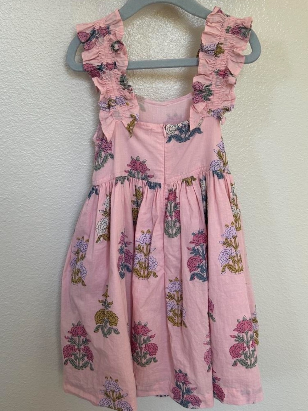 Pink Chicken Pink Floral Block Print Ruffle Dress Girls size 5 - Picture 2 of 6